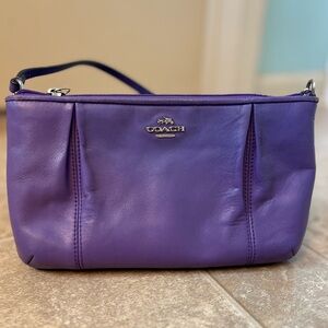 Coach Purple Leather Wristlet Clutch with Silver Logo